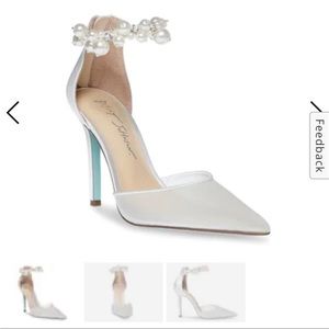 Betsey Johnson white pearl strap pumps